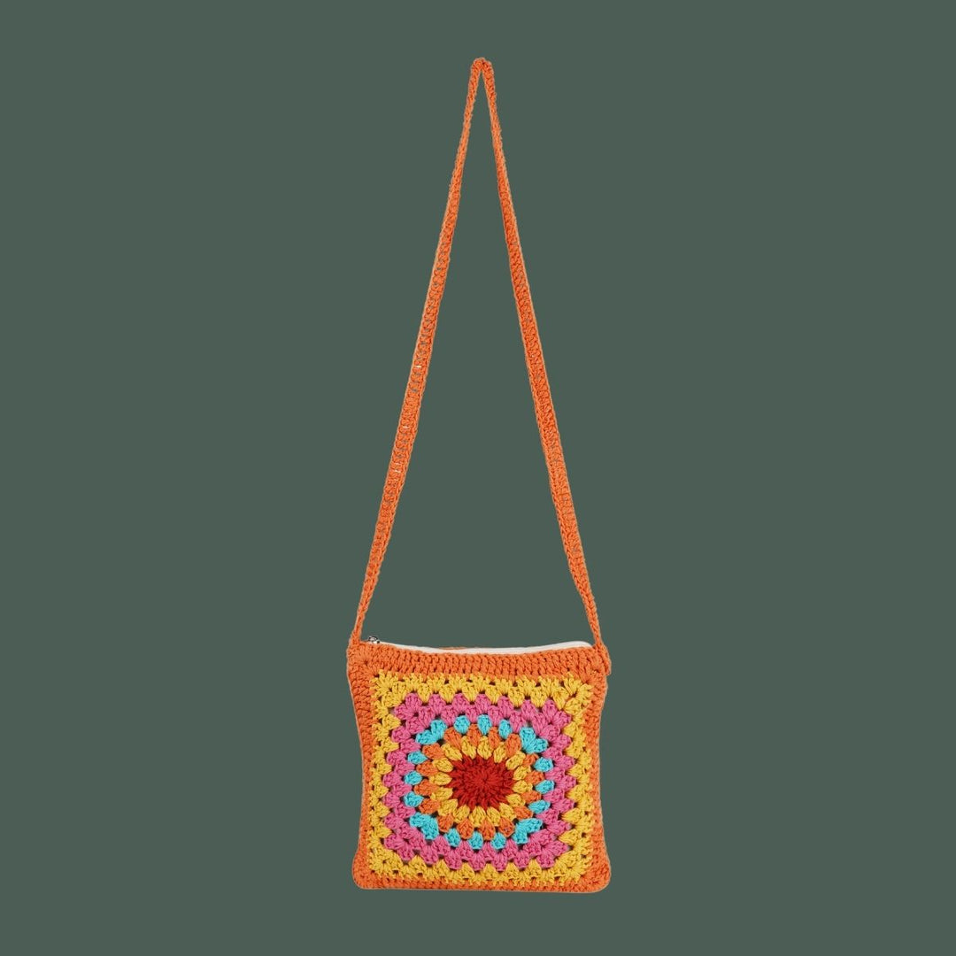 Granny Square Mini Sling Bag | Hand-Crochet | Cotton | Rust