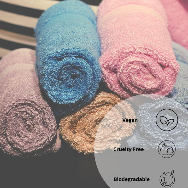 Natural Bamboo Face Towel | Eco Friendly | Pink, Blue, Beige & Grape | Set Of 12