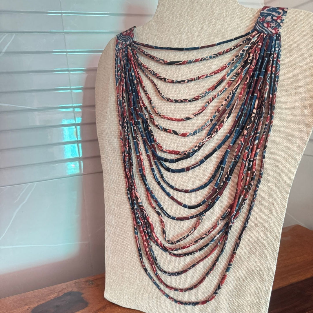 Women Layered Necklace | Bohemian | Indigo & Madder Red | Ethnic & Smart