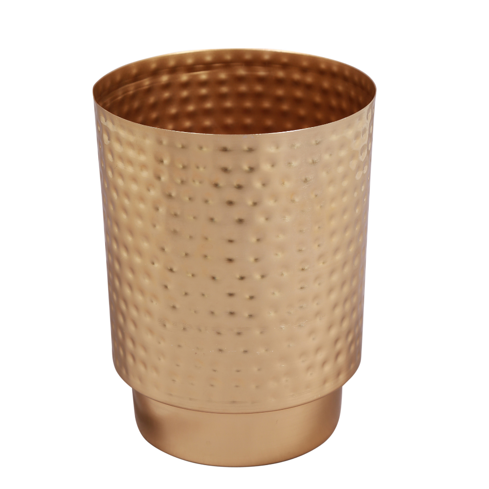 Gold Finish Textured Table Pot | Hammered Pattern | Planters for Indoor Plants | Hand-Crafted | 10 inch