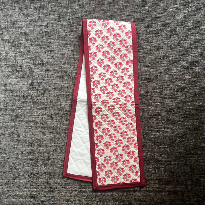 Table Runner | Hand Block Printed Cotton | Cream And Red Floral