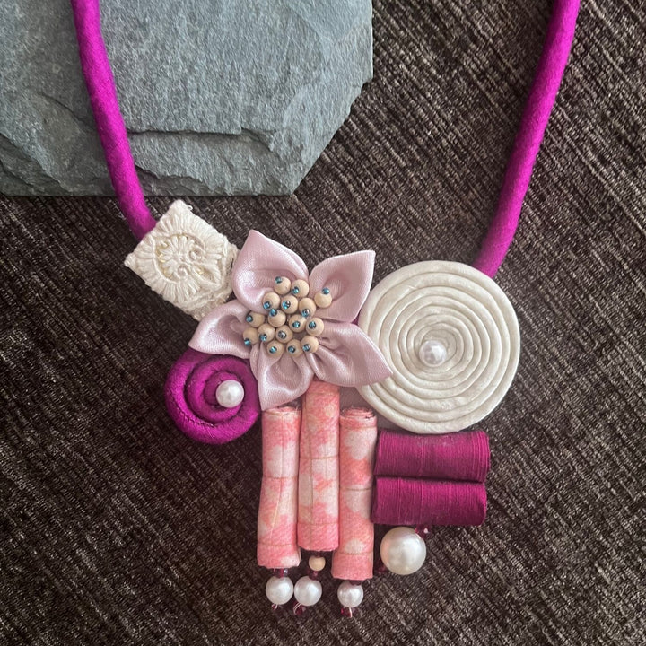 Feminine Necklace | Hand Crafted | Contemporary Fabric Jewellery | Magenta