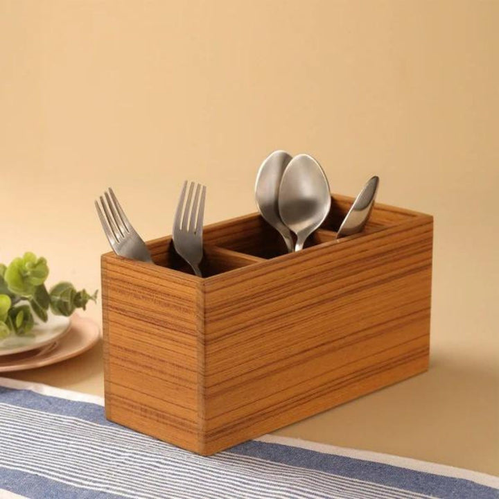 Teakogram Cutlery Caddy | Premium Teak Wood | Hand-Crafted | 9 Inch