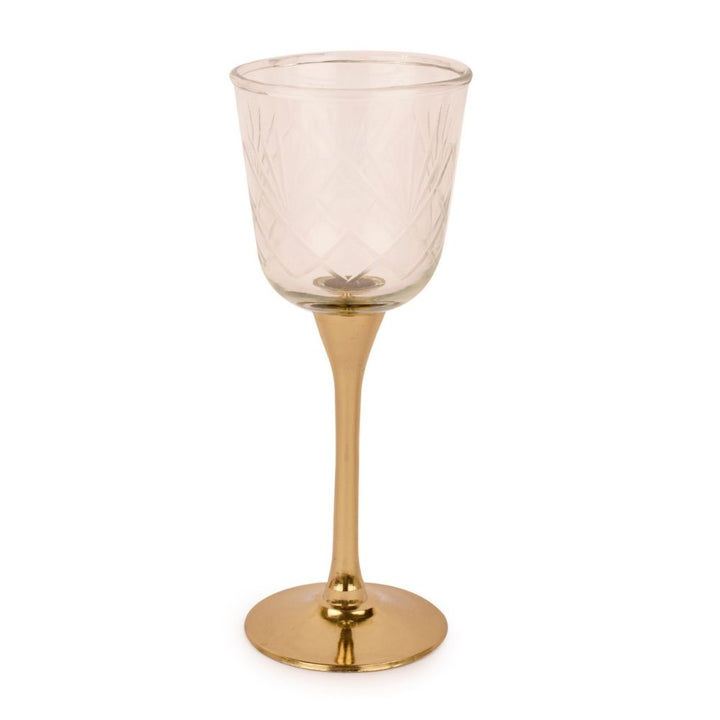 Goblet Set of 2 | Artistic Barware | Nickel Finish Brass and Glass | 7.5"