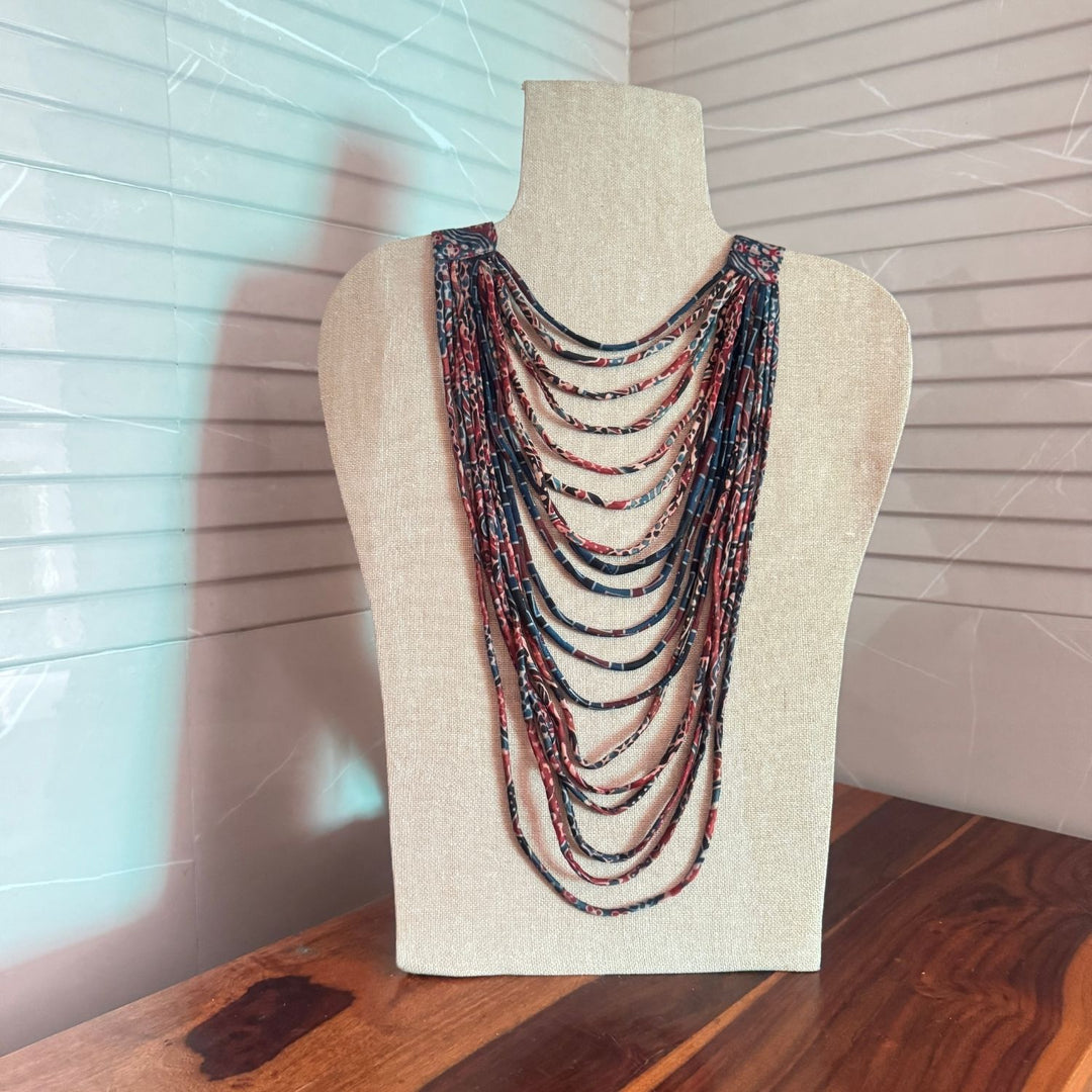 Women Layered Necklace | Bohemian | Indigo & Madder Red | Ethnic & Smart