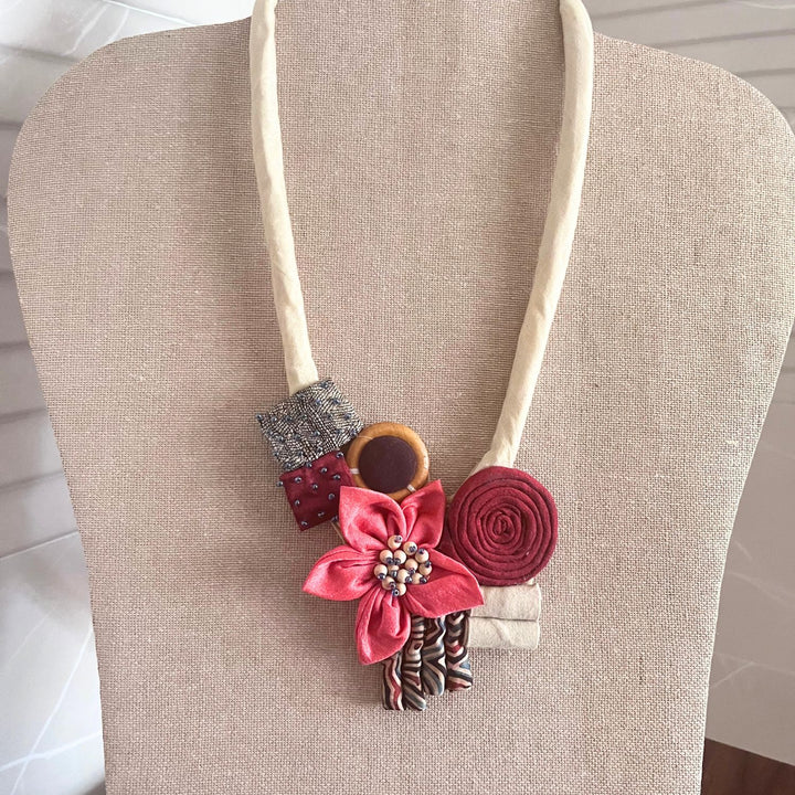 Ivory And Watermelon Pink Floral Necklace For Women | Feminine And Bohemian Styling