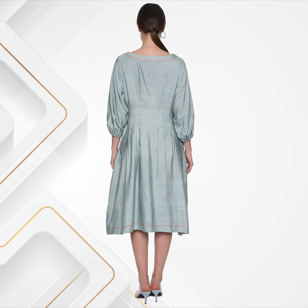 Diana Fit & Flare Dress | Hand-Embroidered | Comfortable Party Dress | Pastel Grey