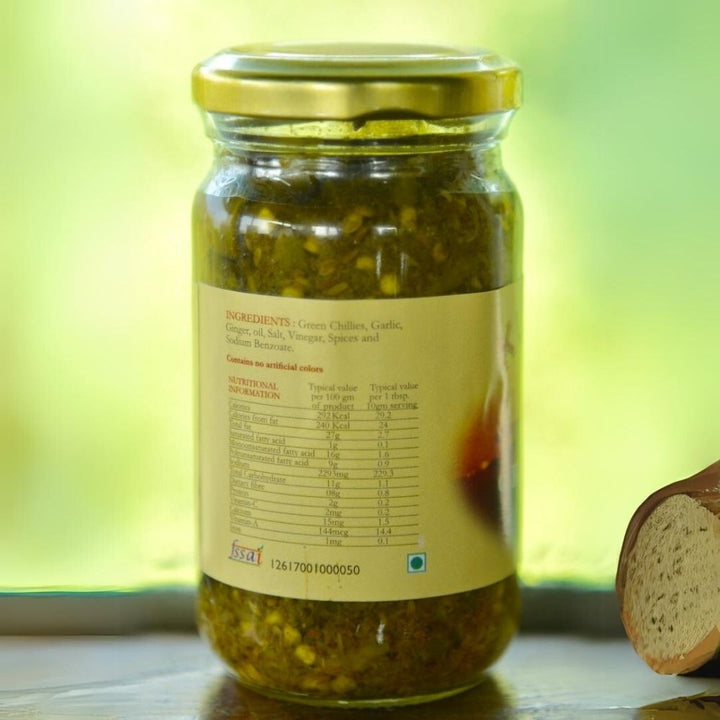 Green Chilli Pickle | Flavourful Zesty Condiment | Authentic Himalayan Produce | 250 GM Bottle | Organic & Pure 