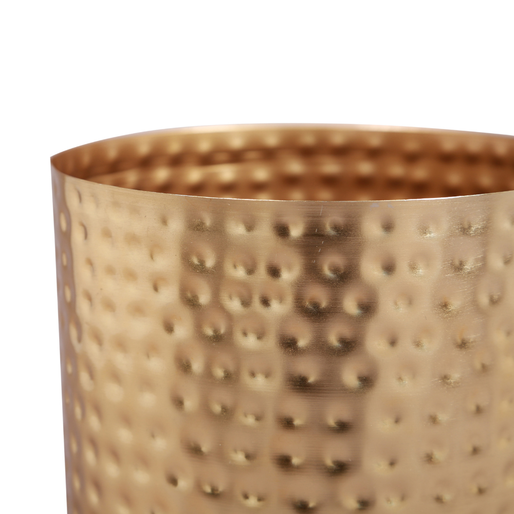 Gold Finish Textured Table Pot | Hammered Pattern | Planters for Indoor Plants | Hand-Crafted | 10 inch