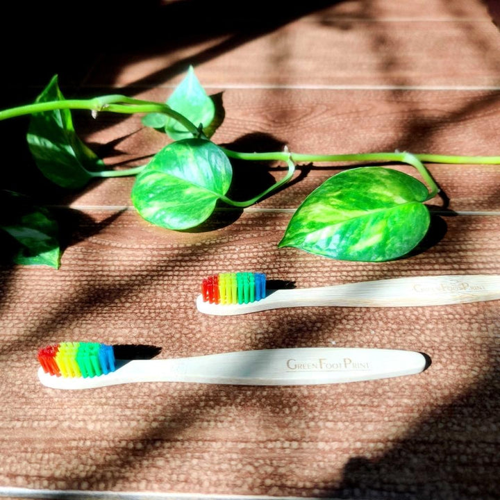 Natural Bamboo Toothbrush With Rainbow Bristles For Kids | Pack Of 2