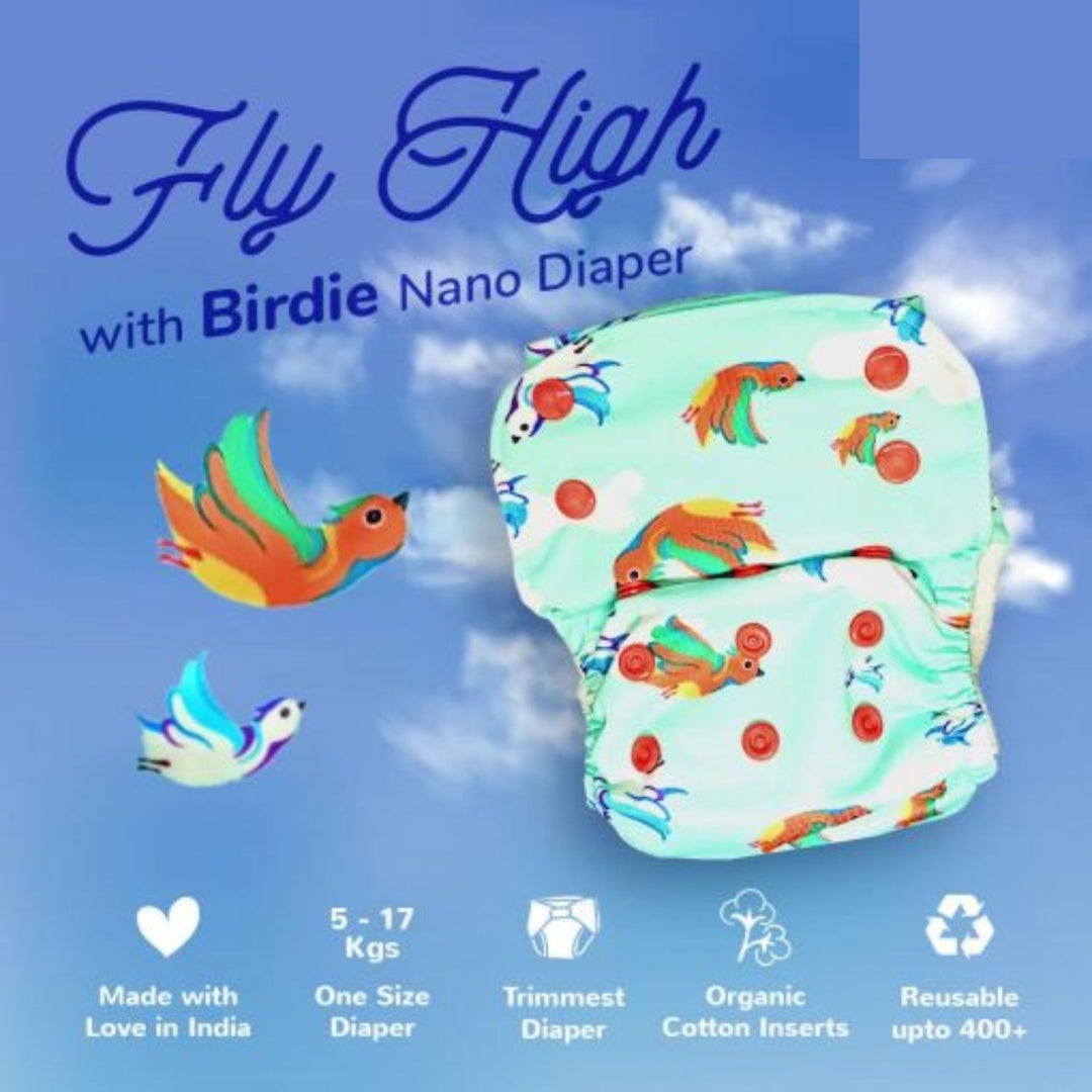 Fly High Birdie Cloth Diaper With Organic Cotton Inserts | Trim Fit | Reusable