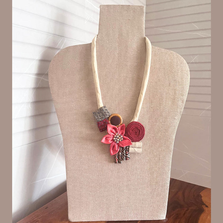 Ivory And Watermelon Pink Floral Necklace For Women | Feminine And Bohemian Styling