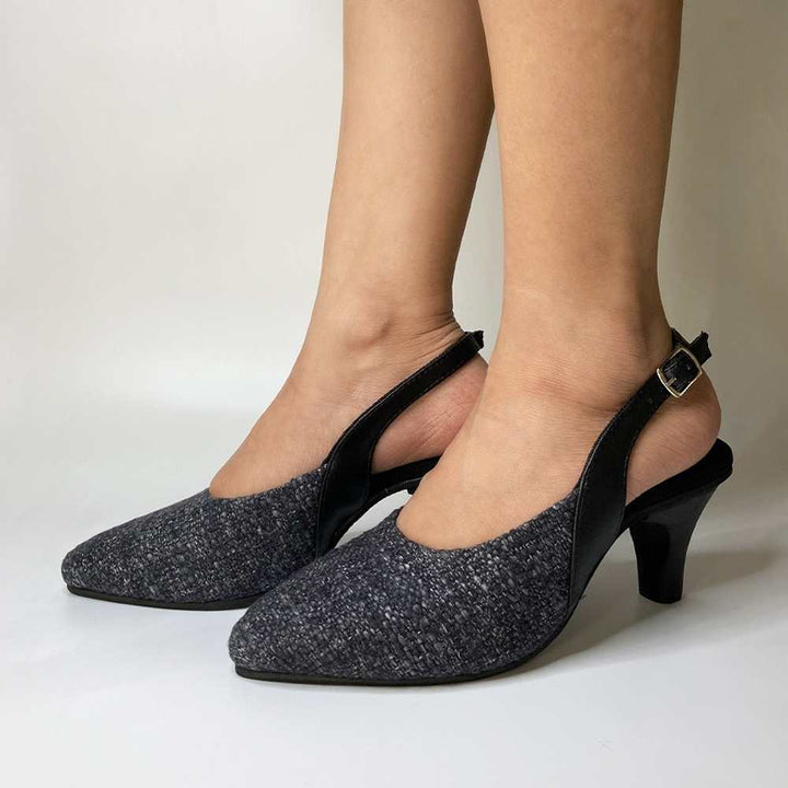 Black Heeled Slingback for Women | Cactus Leather | Comfy Formal Wear