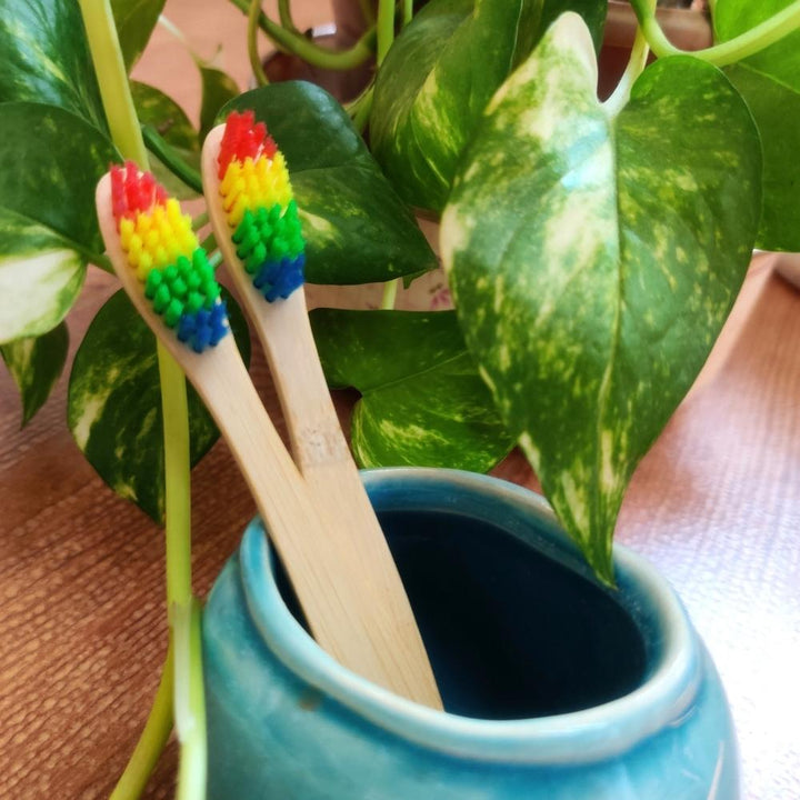 Natural Bamboo Toothbrush With Rainbow Bristles For Kids | Pack Of 2