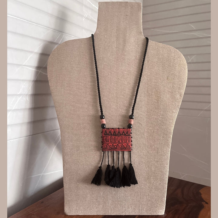 Rust And Black Necklace For Women | Madhubani Painted | Black Tassel | Rust & Black