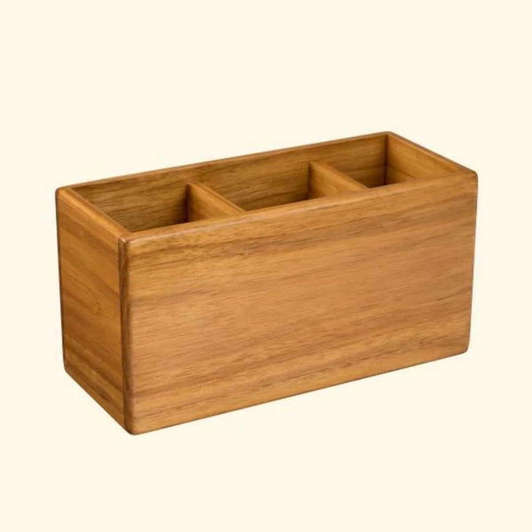 Teakogram Cutlery Caddy | Premium Teak Wood | Hand-Crafted | 9 Inch