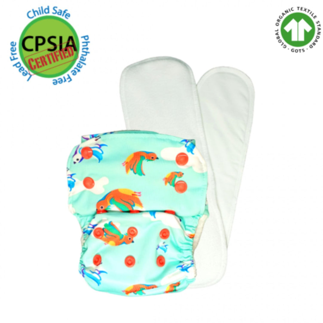 Fly High Birdie Cloth Diaper With Organic Cotton Inserts | Trim Fit | Reusable