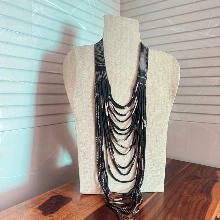 Multi Layered Boho Necklace For Women | Hand Crafted | Statement | Black & Ivory