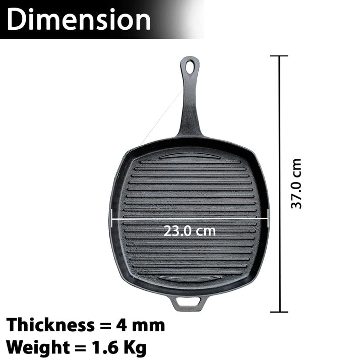 8" Grill Pan | Pre-Seasoned with Oil | Cast Iron | Toxins & Chemical Coating Free