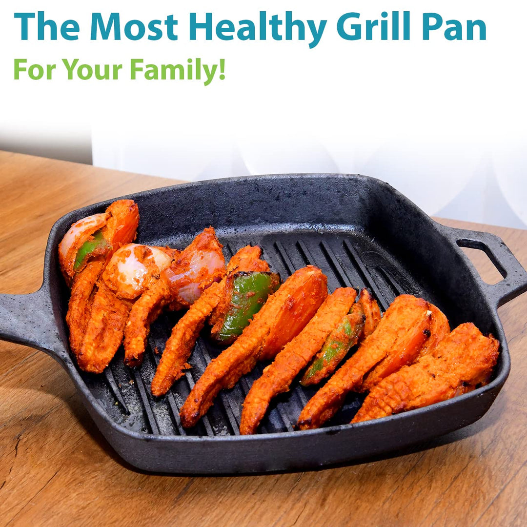 8" Grill Pan | Pre-Seasoned with Oil | Cast Iron | Toxins & Chemical Coating Free