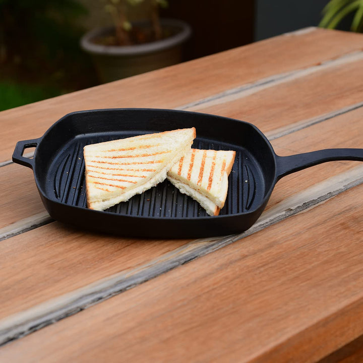 8" Grill Pan | Pre-Seasoned with Oil | Cast Iron | Toxins & Chemical Coating Free