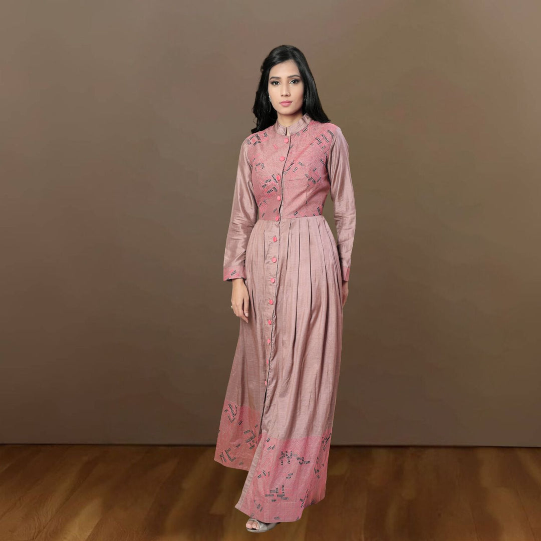 Pranshi Tussar Eri Silk Anarkali Set | Sujani-Embroidered | Smart Classy Look | Taupe