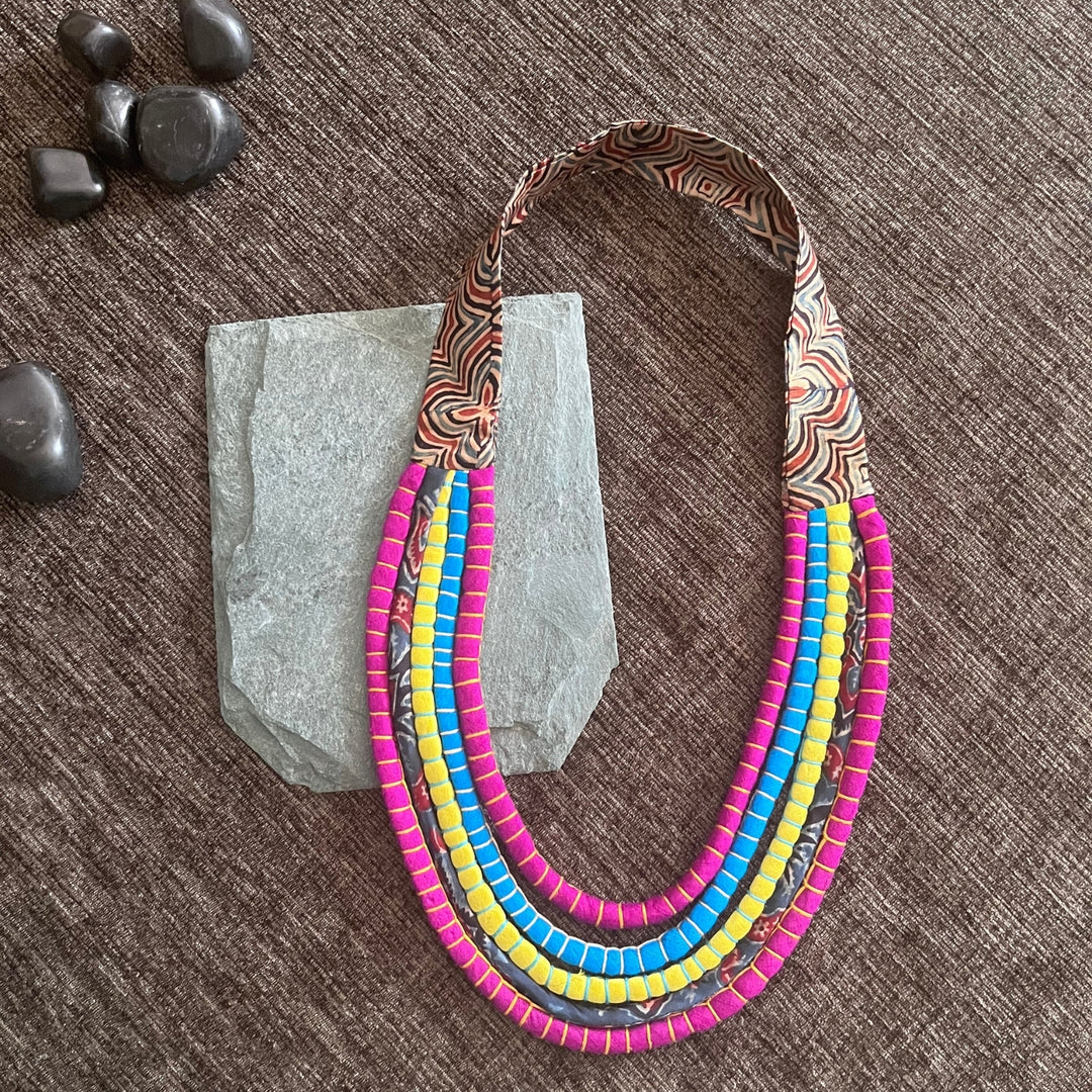 Multi-Colour Women Necklace | Made of Ajrakh and Silk | Artistic | Smart & Ethnic