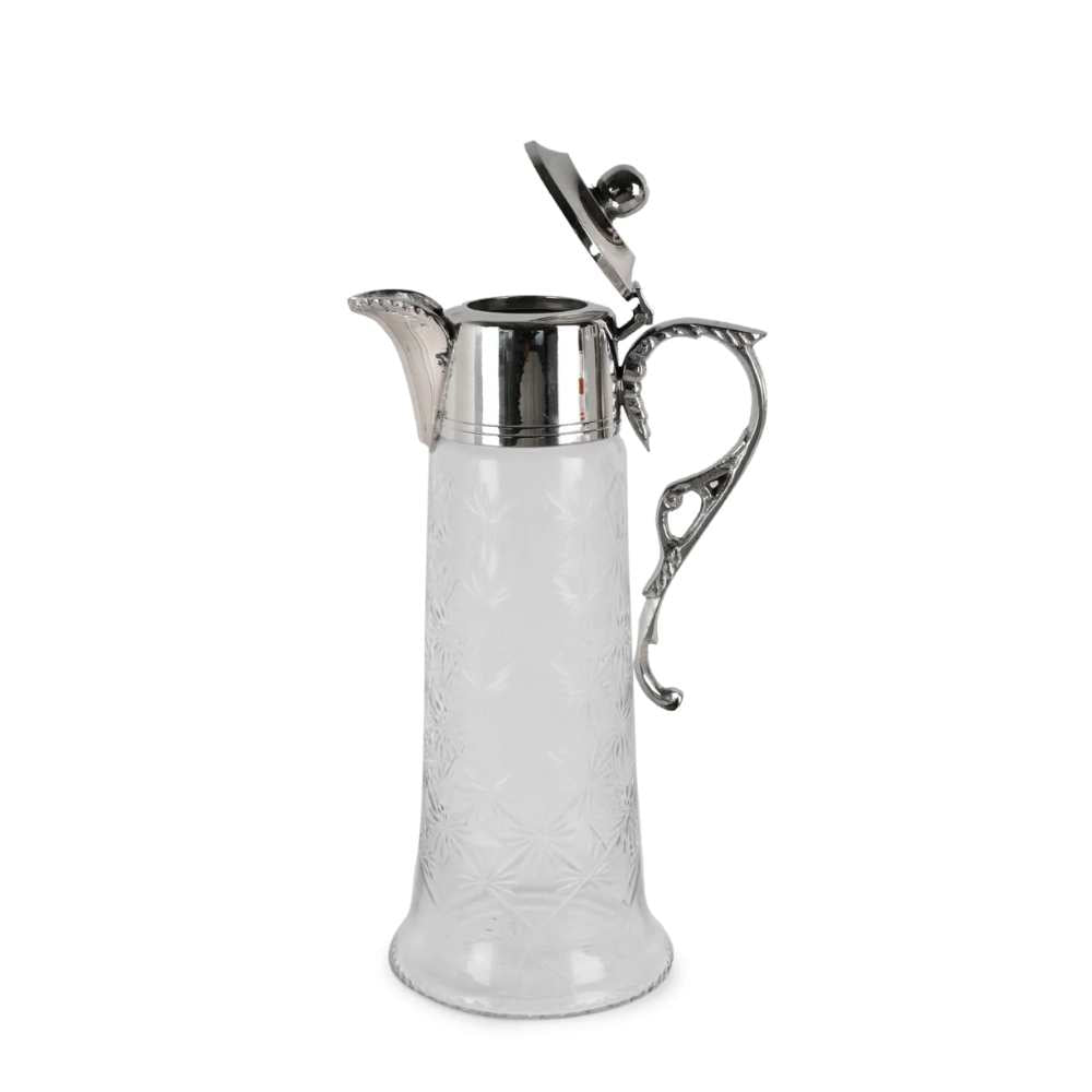 Silver Finish Brass And Glass Jug | Barware | Artistic Dining Decor | Hand Crafted | 14.5"