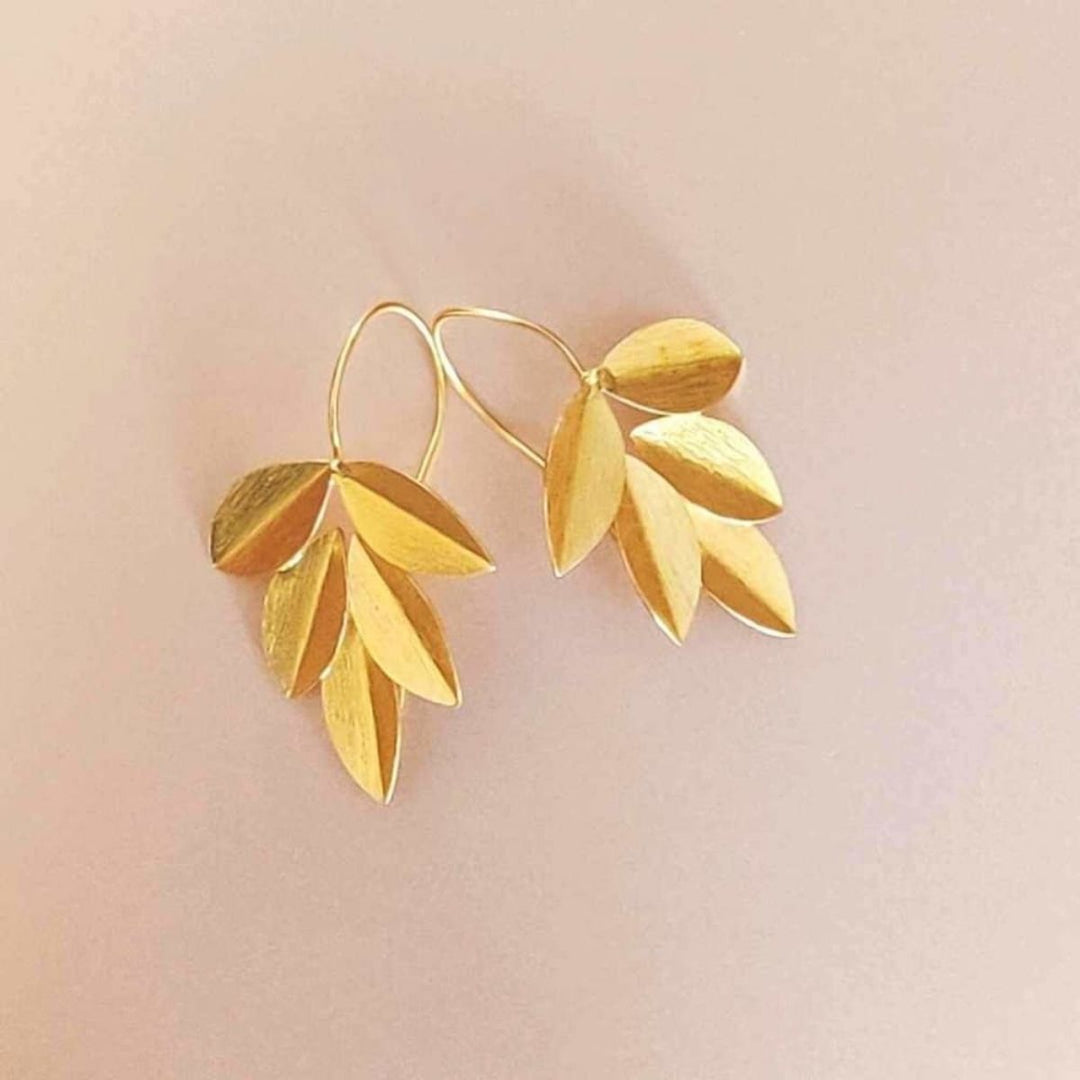 Coconut Shell Dangler & Golden Leaves Brass Metal Earrings | Combo Set Of 2