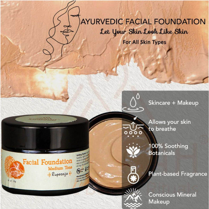 Ayurvedic Facial Foundation Medium Tone | Guilt Free Make Up | No Cakey Look | 30 GM