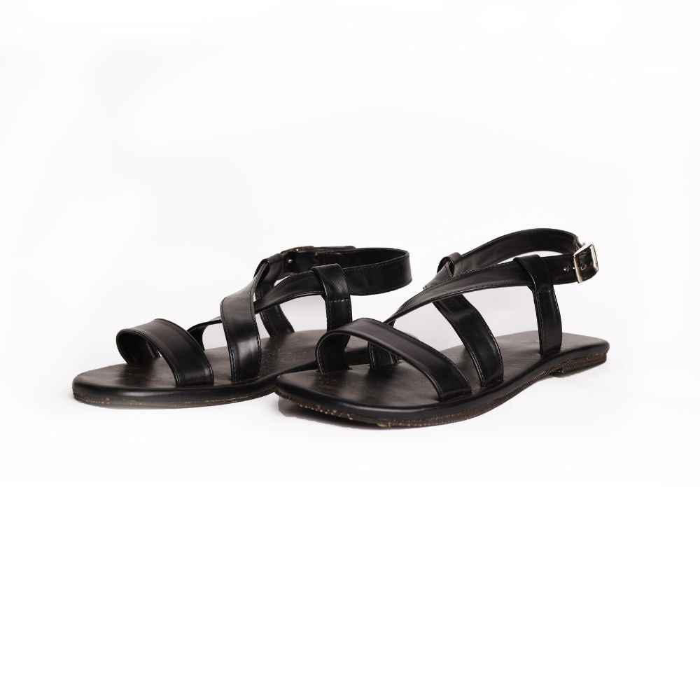 Black Crossover Flat Sandal for Men | Consciously Hand-Crafted | Vegan