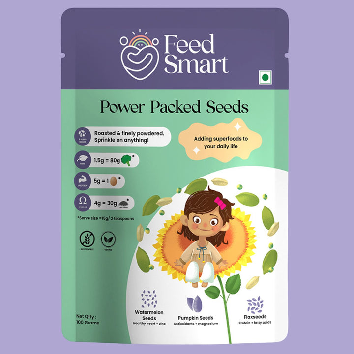 Power Packed Seeds - 6 Super Seeds Roasted & Powdered with Nutrients | Gut Friendly | Green Pumpkin Seeds | Watermelon Seeds | Sunflower Seeds | Flaxseeds 