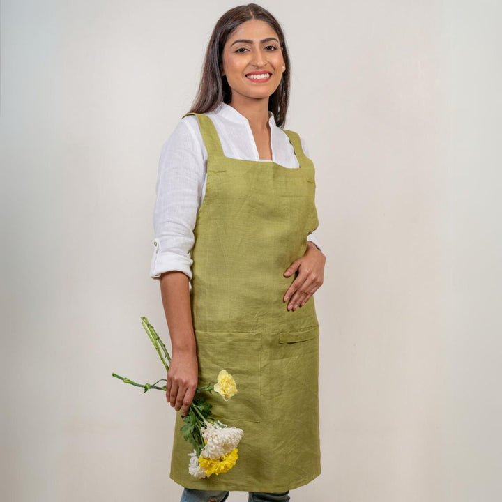 Cross Back Apron With Pockets | Anti Microbial Hemp Fabric | Multi-Functional | Solid Colour | No Tie Apron 