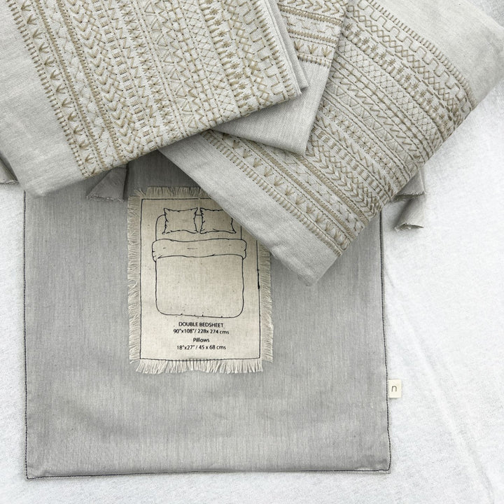 Double Bed Sheet Set | Chambray Bondi Embroidered | 90 x 108 Inches