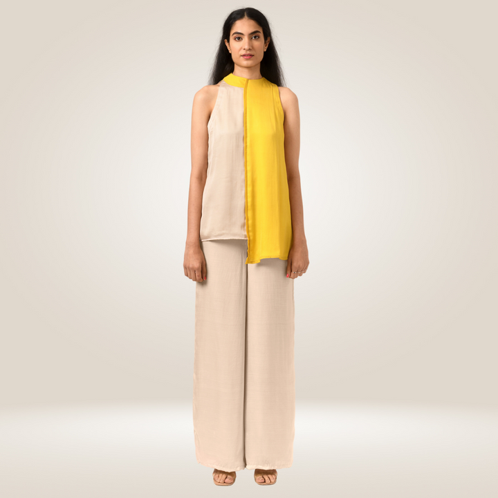 Ecru Yellow Halter Neck Blouse | Bemberg Modal Silk | Subtle Style