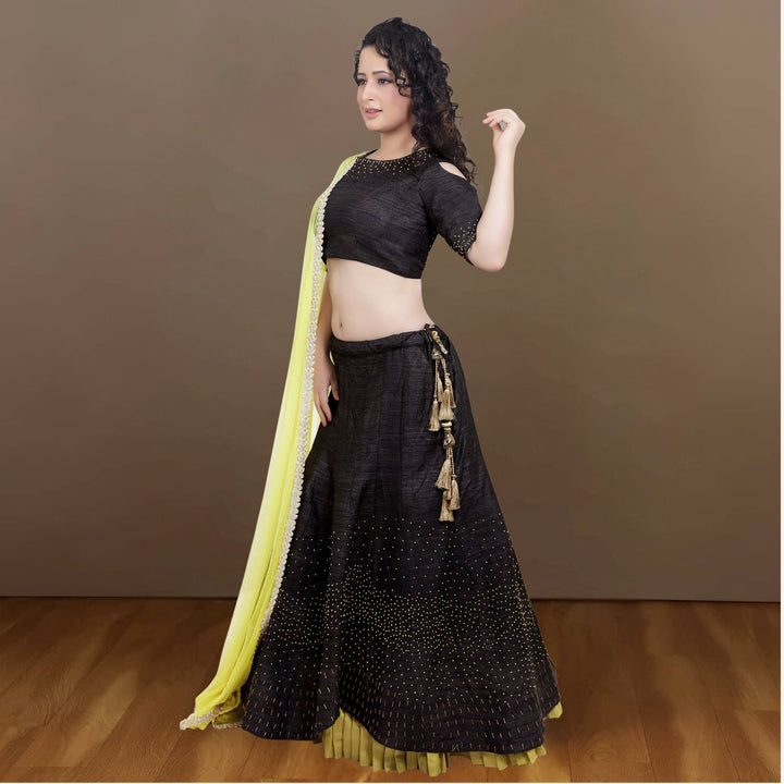 Kiara Tussar Ghicha Silk Lehenga Set | Hand-Crafted | Minimalistic | Festive Ethnic Wear