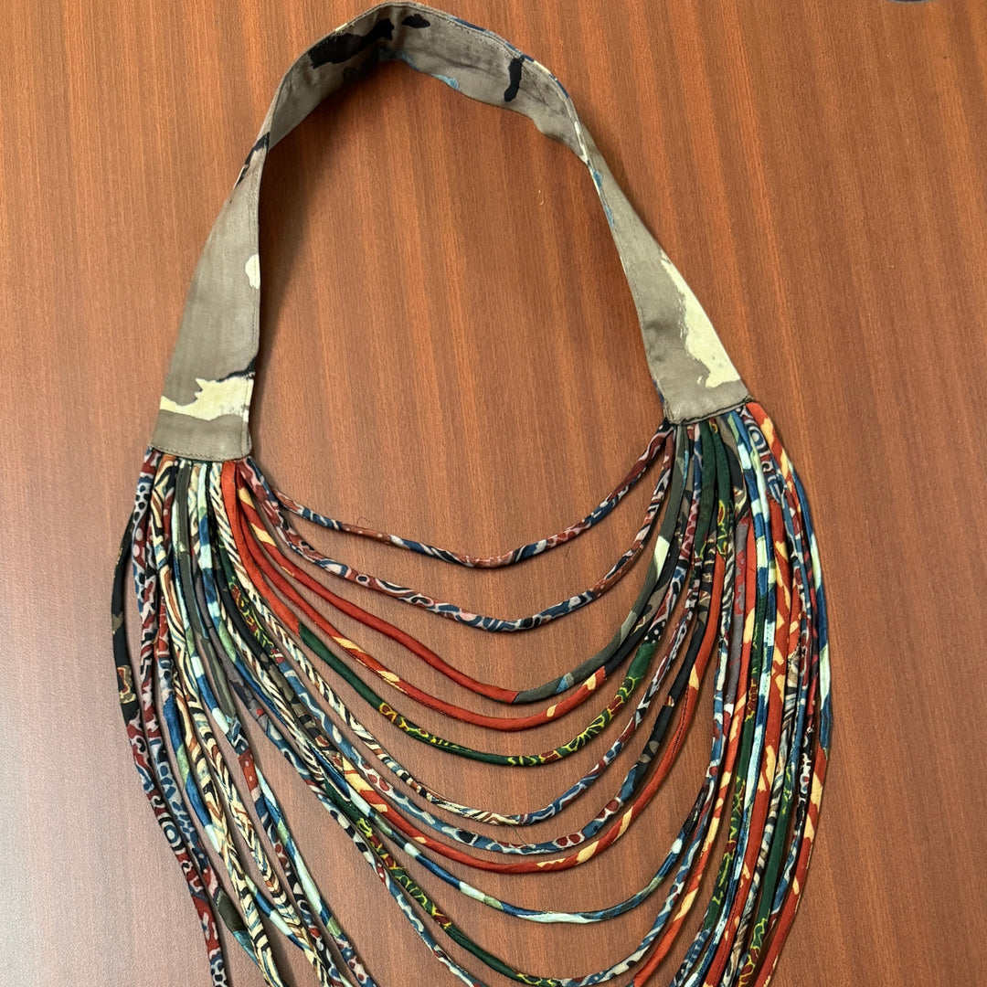 Multi Colour Women Necklace | Multi Strands | Handmade Ajrakh Fabric Jewelry 