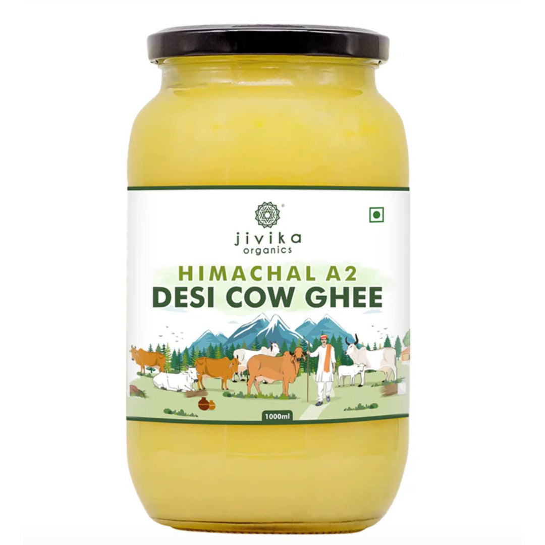 A2 Desi Cow Ghee | Free Roaming Cows | Non GMO | Zero Trans Fat | Glass Bottle of 1L