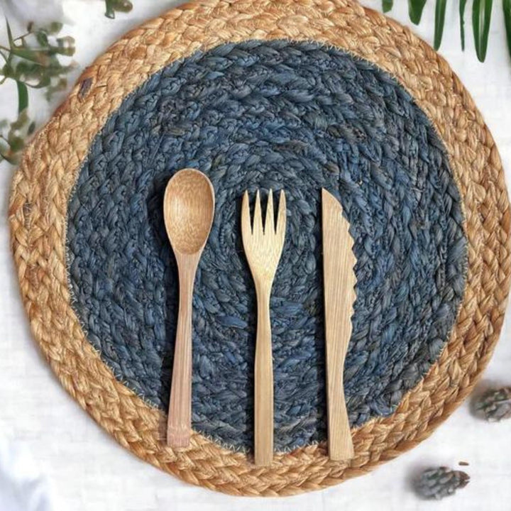 Jute Placemat Set Of 2 | Ethnic Dining Decor | Indigo and Light Brown