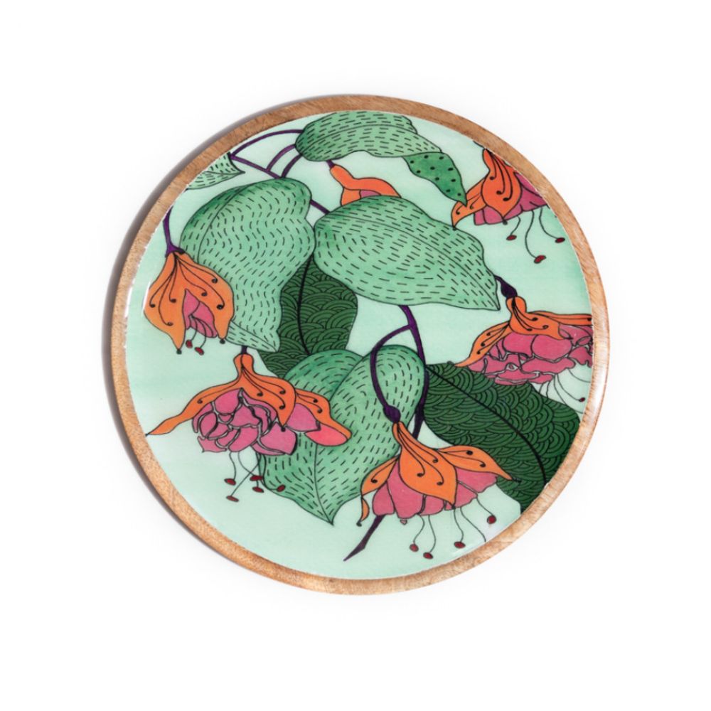 Blooming Green Wall Plate | Artisanal & Hand-Crafted | Wall Decor | Natural Mango Wood | 12 Inch