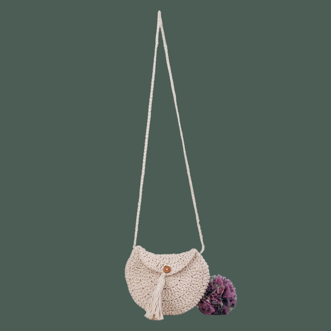 Hand-Crafted Miniature Sling Bag | Hand-Crochet | Cotton Yarn | Off White