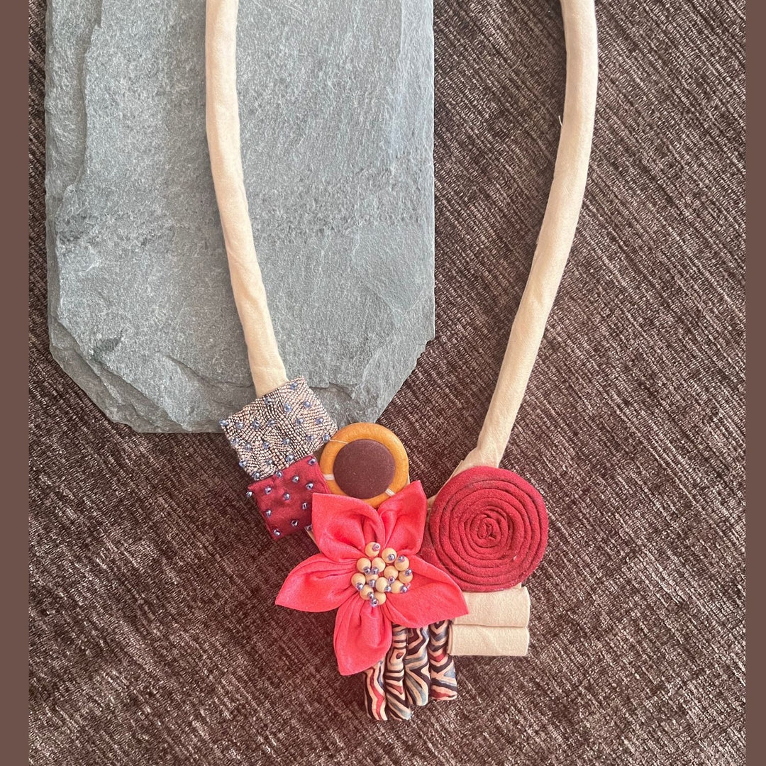 Ivory And Watermelon Pink Floral Necklace For Women | Feminine And Bohemian Styling