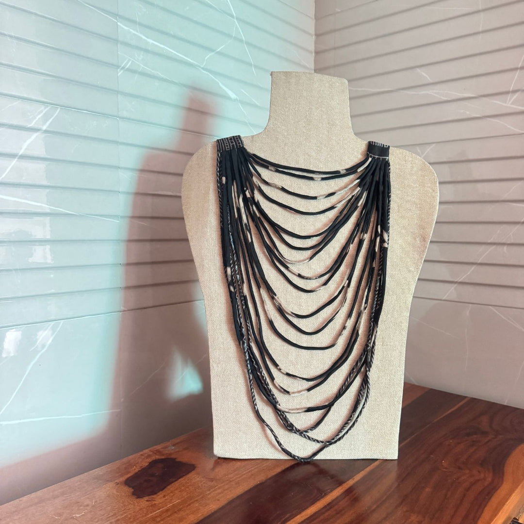 Multi Layered Boho Necklace For Women | Hand Crafted | Statement | Black & Ivory