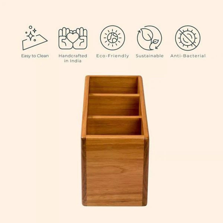 Teakogram Cutlery Caddy | Premium Teak Wood | Hand-Crafted | 9 Inch