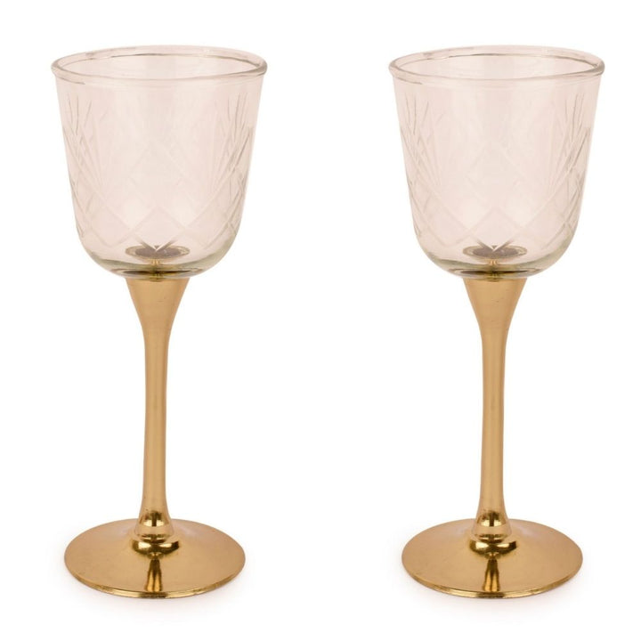 Nickel Finish Brass & Glass Goblet Set of 2 | Barware | Dining Room Artistic Decor