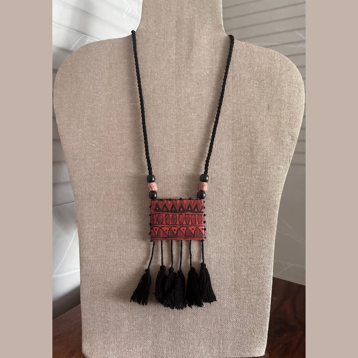 Rust And Black Necklace For Women | Madhubani Painted | Black Tassel | Rust & Black