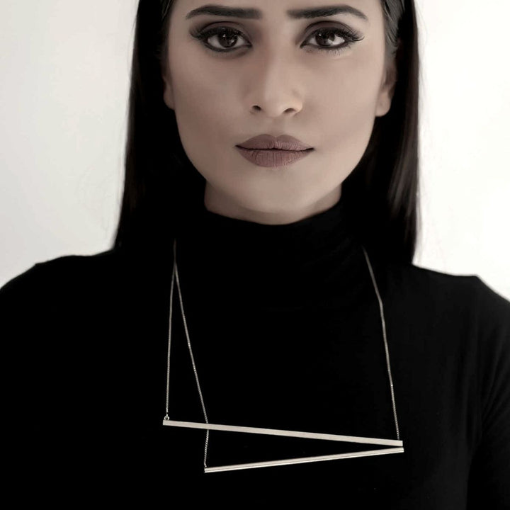 Out Of Line | Silver Finish Brass Neckpiece |  Hand-Crafted | Sustainable | Exquisite Design