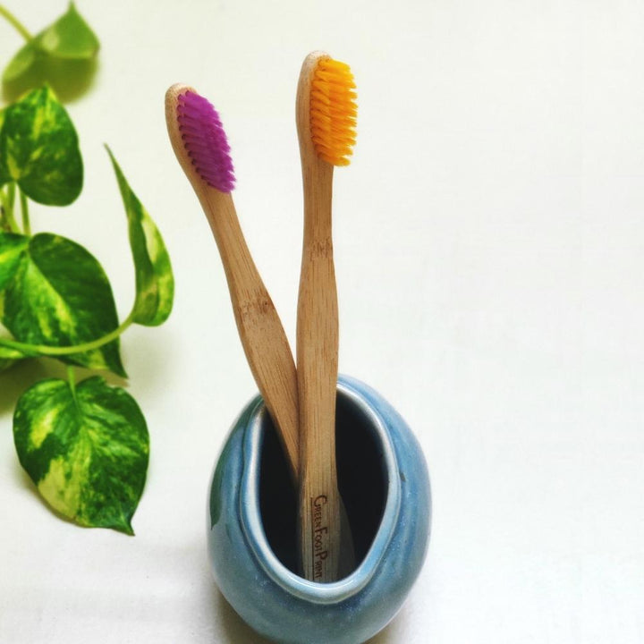 Natural Bamboo Toothbrush With Coloured Bristles For Adults | Pack Of 4