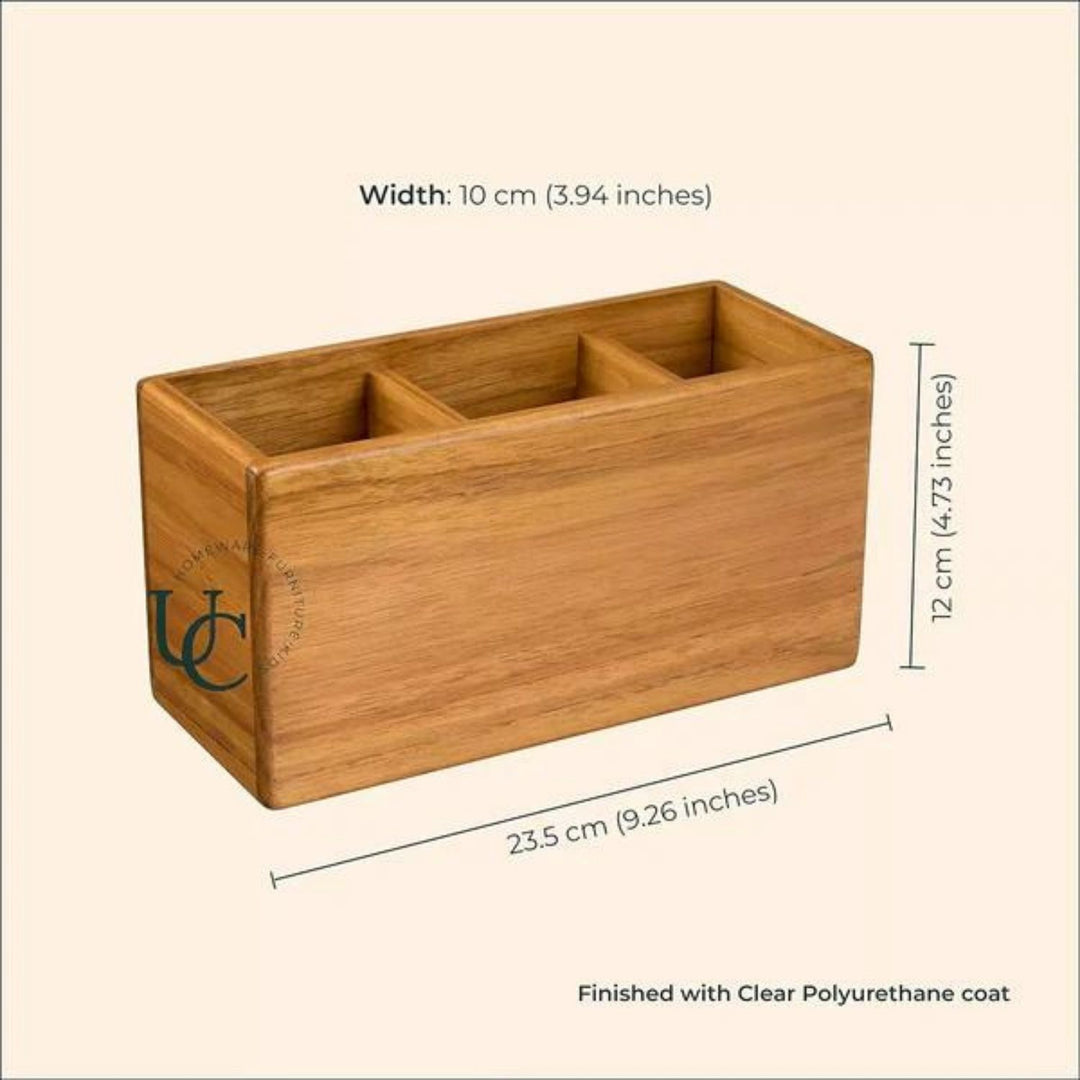 Teakogram Cutlery Caddy | Premium Teak Wood | Hand-Crafted | 9 Inch