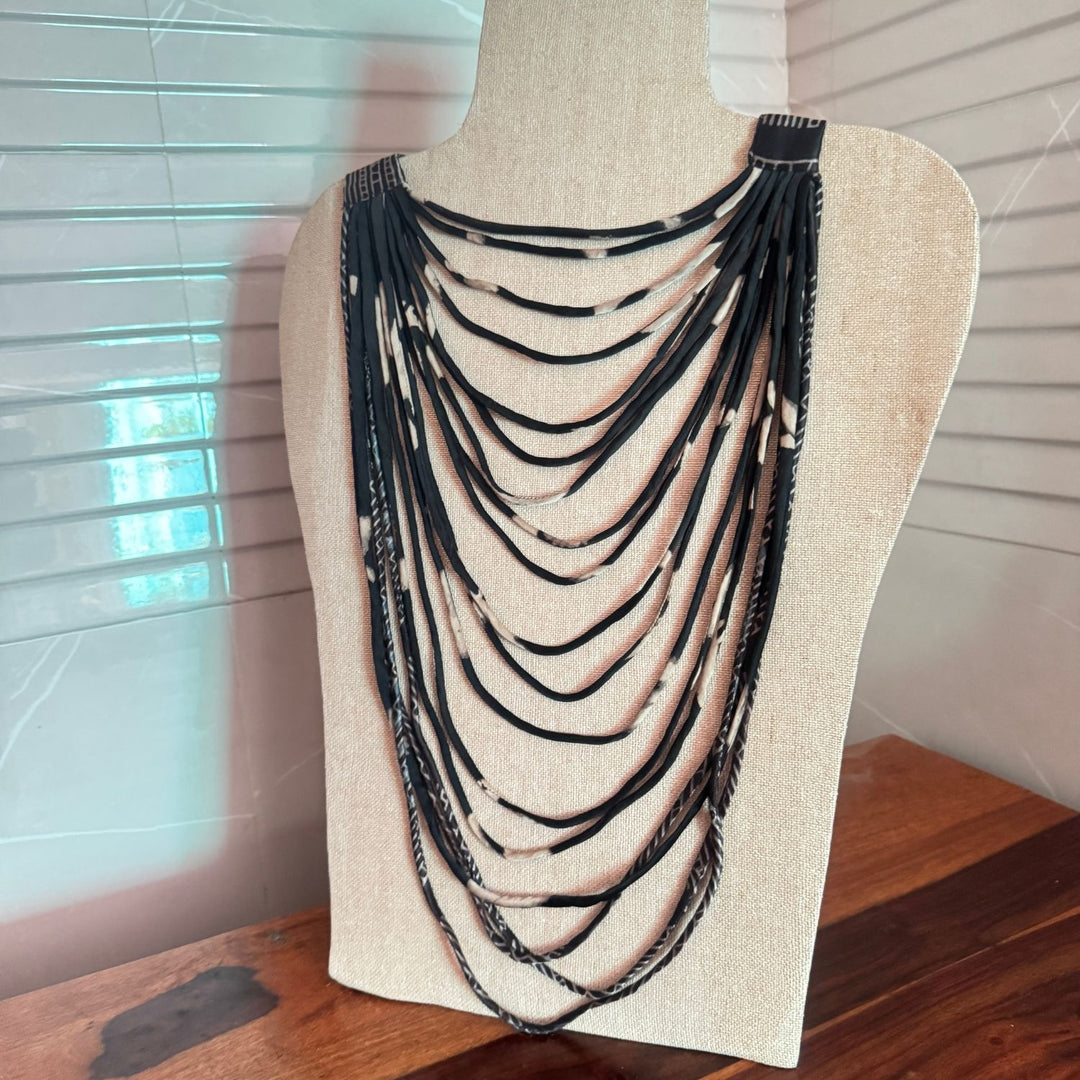 Multi Layered Boho Necklace For Women | Hand Crafted | Statement | Black & Ivory